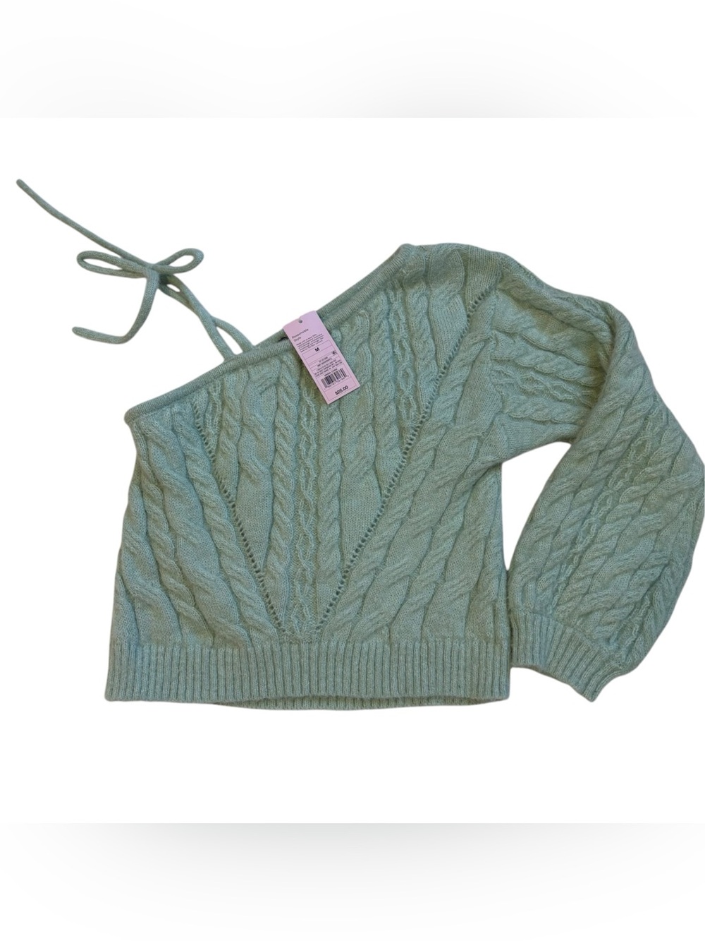 wild fable Mint Green One-Shoulder Cable Knit Sweater